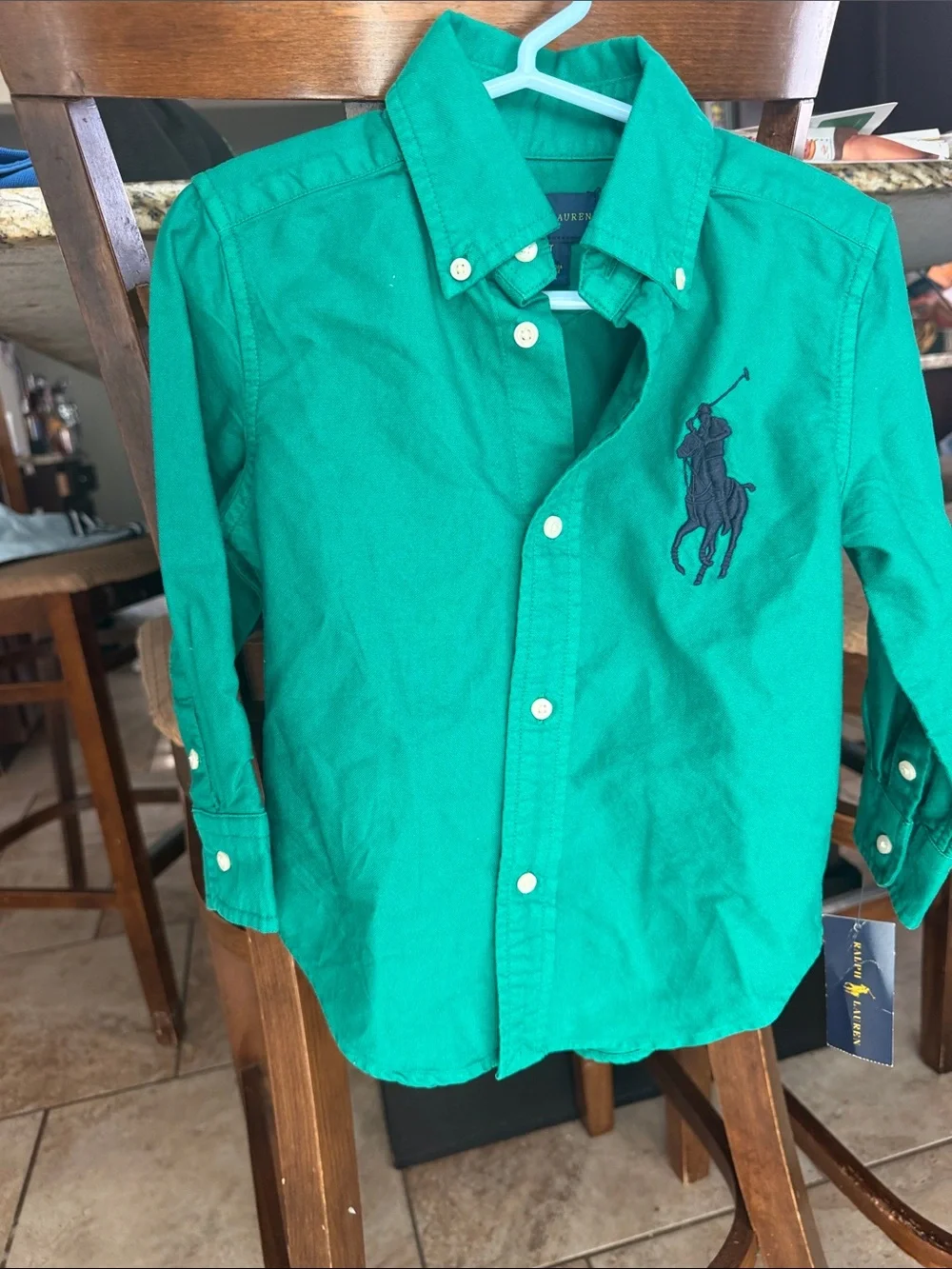 Ralph Lauren Kelly Green Boys' Button-Down Shirt with Navy Pony